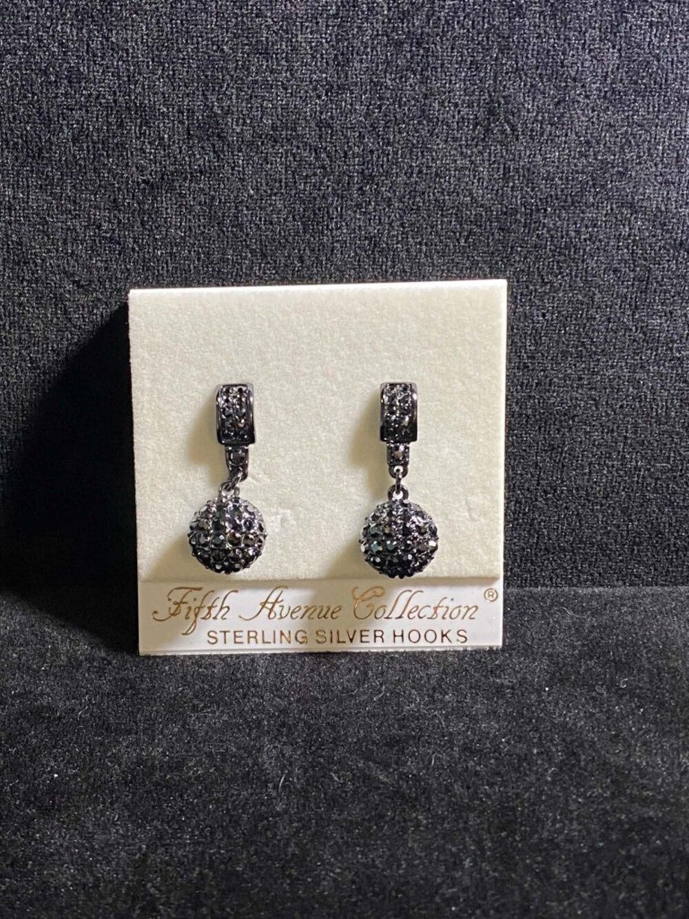 Swarovski Black Crystal Encrusted Ball Dangle Evening Earrings Fifth Avenue .925